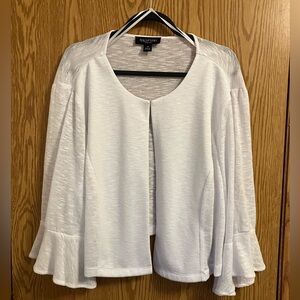 Perceptions Women’s Plus Size 3X White Cropped Knit Cardigan‎ Ruffled LS